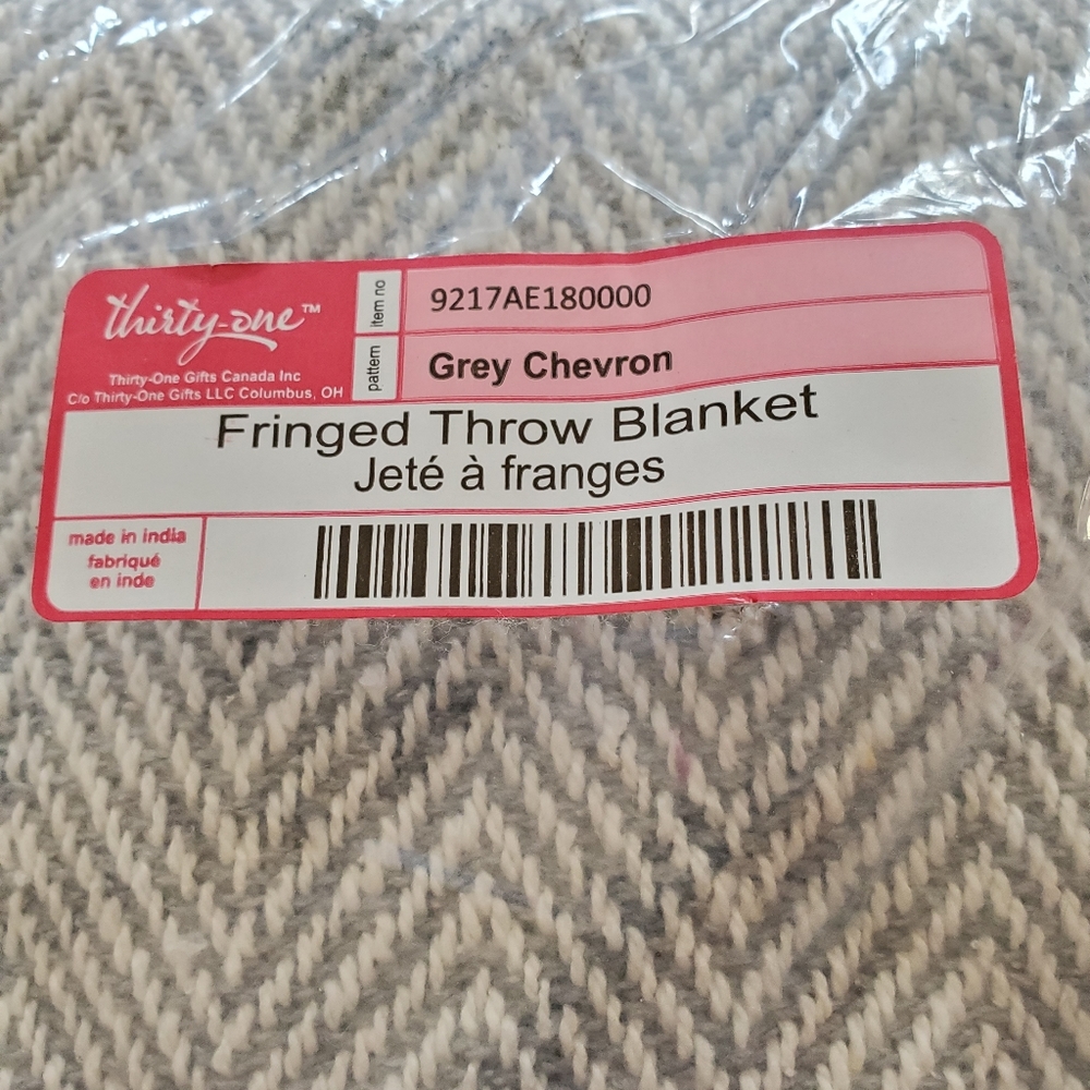 Thirty One Fringed Throw Blanket Grey